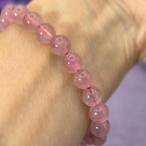 7mm Natural Rose Quartz Bead Bracelet, Pink Quartz Bead Bracelet, Untreated Quartz Bracelet, Rose Quartz Bracelet, Undyed quartz bead