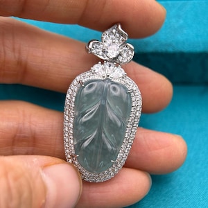 Natural Guatemala Jade, Blue Jade Pendant, jade leaf pendant, real jadeite jade, blue jadeite jade, untreated jade, Type A Jade