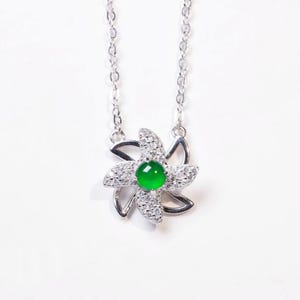 Natural Guatemala Jade Pinwheel Pendant Necklace, Sterling silver Green Jade Pendant, untreated jade, Type A Jade, Jade pendant necklace