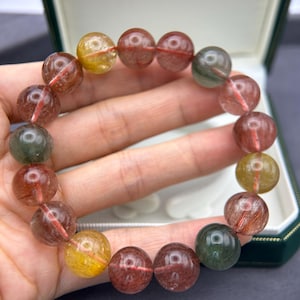 High quality Natural Rutilated Quartz Bracelet, natural quartz bracelet, muti-color rutilated quartz, untreated rutilated quartz bracelet