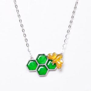 Natural Guatemala Jade Honeycomb Pendant Necklace, Sterling silver Green Jade Pendant, untreated jade, Type A Jade, Jade pendant necklace