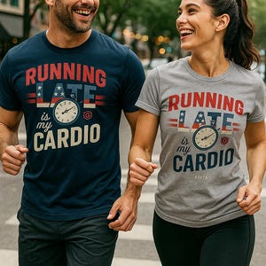 Running Late Is My Cardio T-Shirt, Funny Patriotic Workout Tee for Men and Women, Retro USA Gym Humor Shirt, Fitness Dad Gift, Mom gift