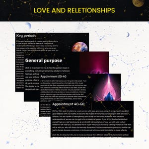 Uncover your ideal partner, relationship challenges, and key love periods with this unique love destiny reading. Combining soul purpose and life path analysis, this report offers relationship guidance based on numerology, past life patterns, and astrology insights.