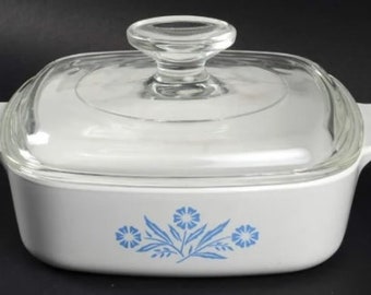 Corningware Casserole Dish with Pyrex Lid, Blue Corn Flower  Pattern, Small, 1 Quart, Vintage