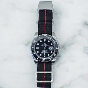 French Marine Nationale Elastic Watch Straps – Black Red 20mm & 22mm
