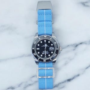 French Marine Nationale Elastic Watch Straps – Sky Blue White 20mm & 22mm