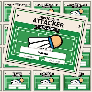 Editable Badminton Award Certificates