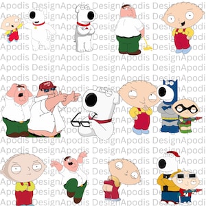 Family Guy SVG-PNG en couches Mega Bundle, tous les personnages Family Guy Svg-Png, Svg famille Griffin, impressions numériques, des cliparts, dessin animé Svg