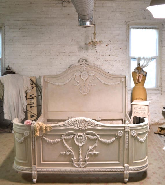 Queen or King French Bed Painted Cottage Shabby Chic French Bedroom