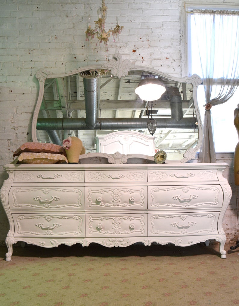 Painted Cottage Chic Shabby French Dresser And Mirror Dr1017 Etsy