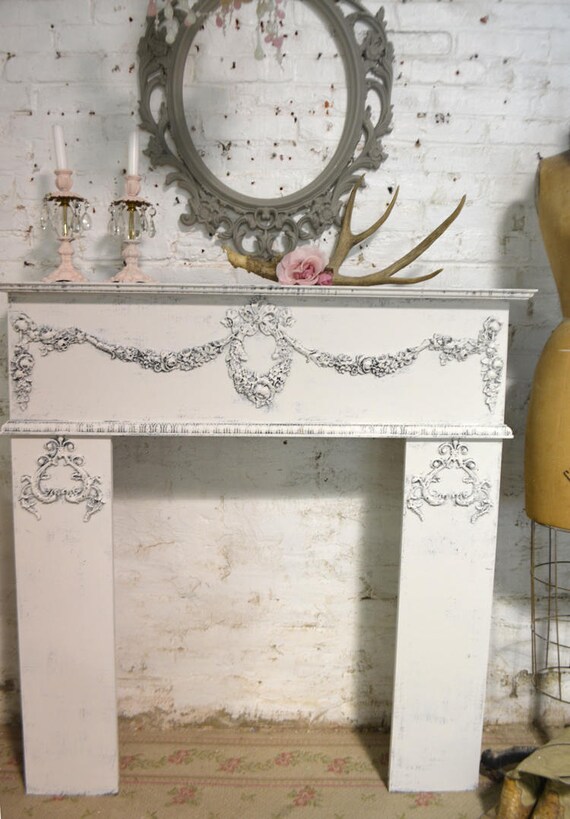 Painted Cottage Chic Shabby White Fireplace Mantel Etsy