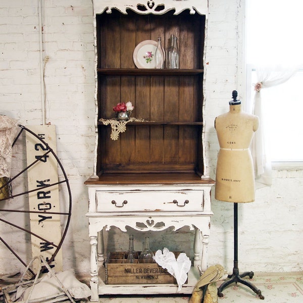 Painted Cottage Chic Shabby French Farmhouse China Cabinet / Hutch CC330