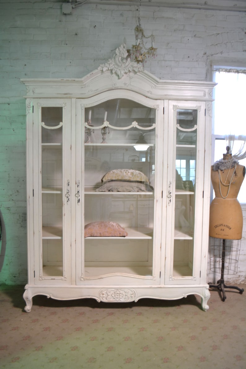 Painted Cottage Chic Shabby French Farmhouse China Linen Cabinet