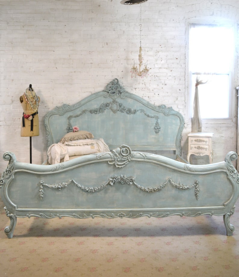 French Bed Painted Cottage Shabby Chic Romantic Bed Queen / Etsy