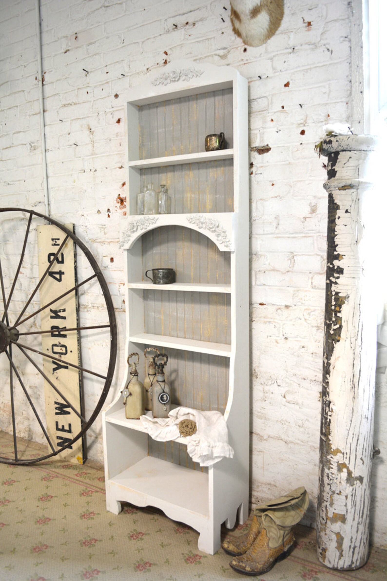Painted Cottage Chic Shabby White Handmade Bookcase / Display Etsy