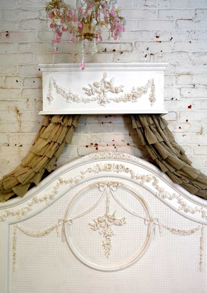Bed Crown Painted Cottage Chic Shabby Handmade Bed Crown Etsy