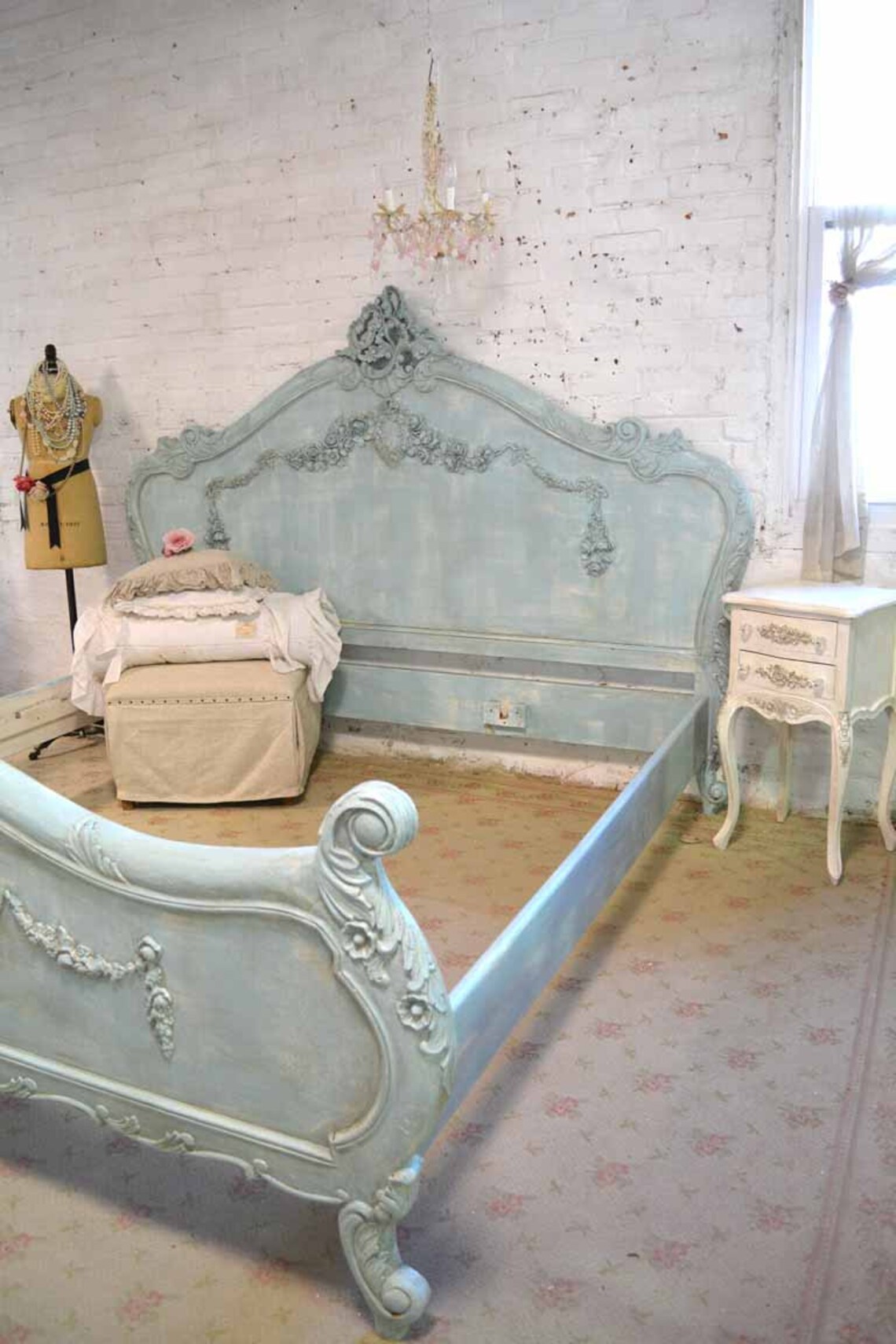 French Bed Painted Cottage Shabby Chic Romantic Bed Queen / Etsy