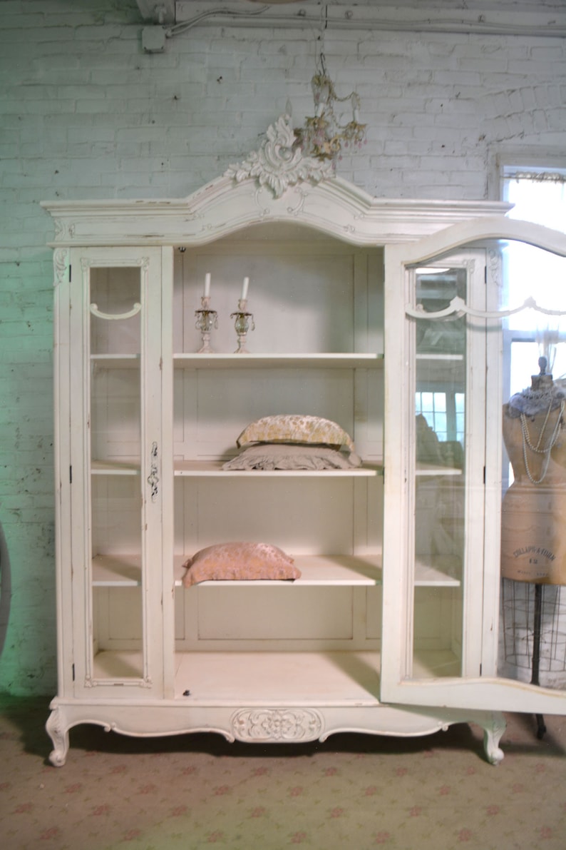 Painted Cottage Chic Shabby French Farmhouse China Linen Cabinet