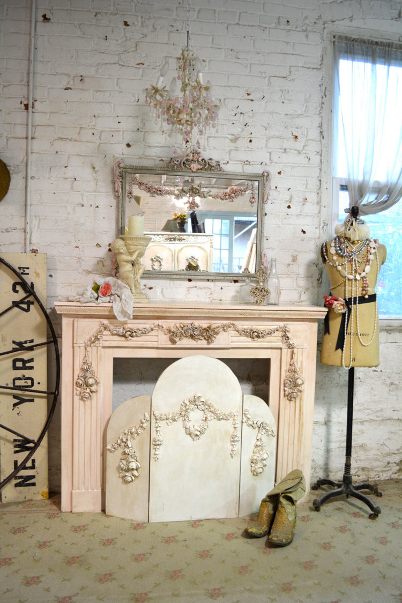 Painted Cottage Shabby Chic Pantalla de la Chimenea | Etsy