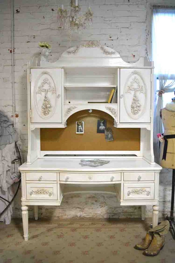 Painted Cottage Chic Shabby Romantic French Desk And Hutch Top Etsy