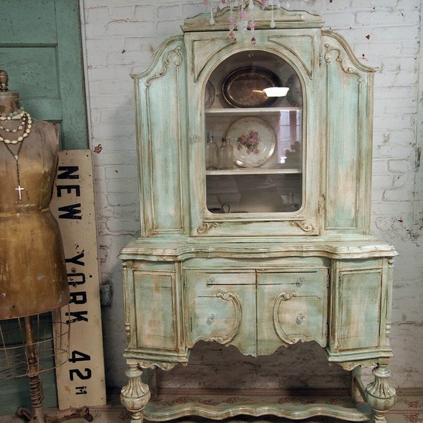 Dell'annata Cottage verniciato Aqua Cina Shabby Chic armadietto CC118