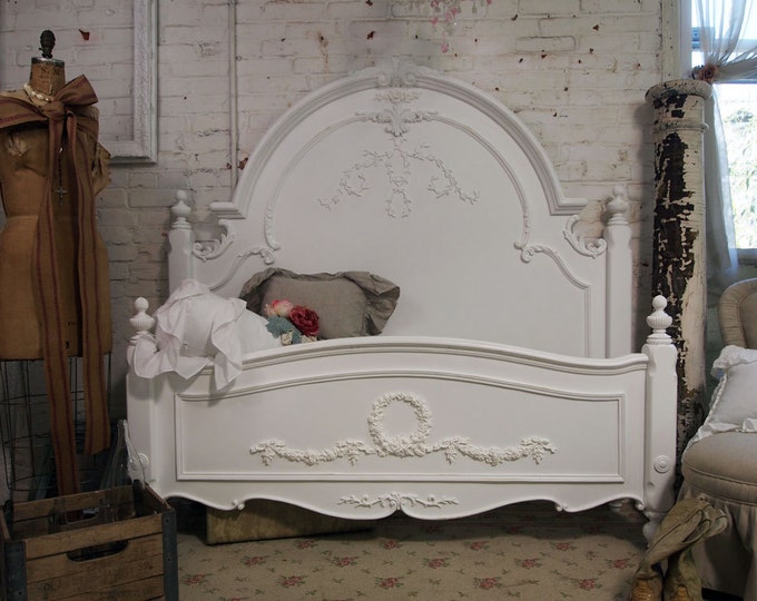 Painted Cottage Chic Shabby White Queen Romance Bed BD205 Etsy