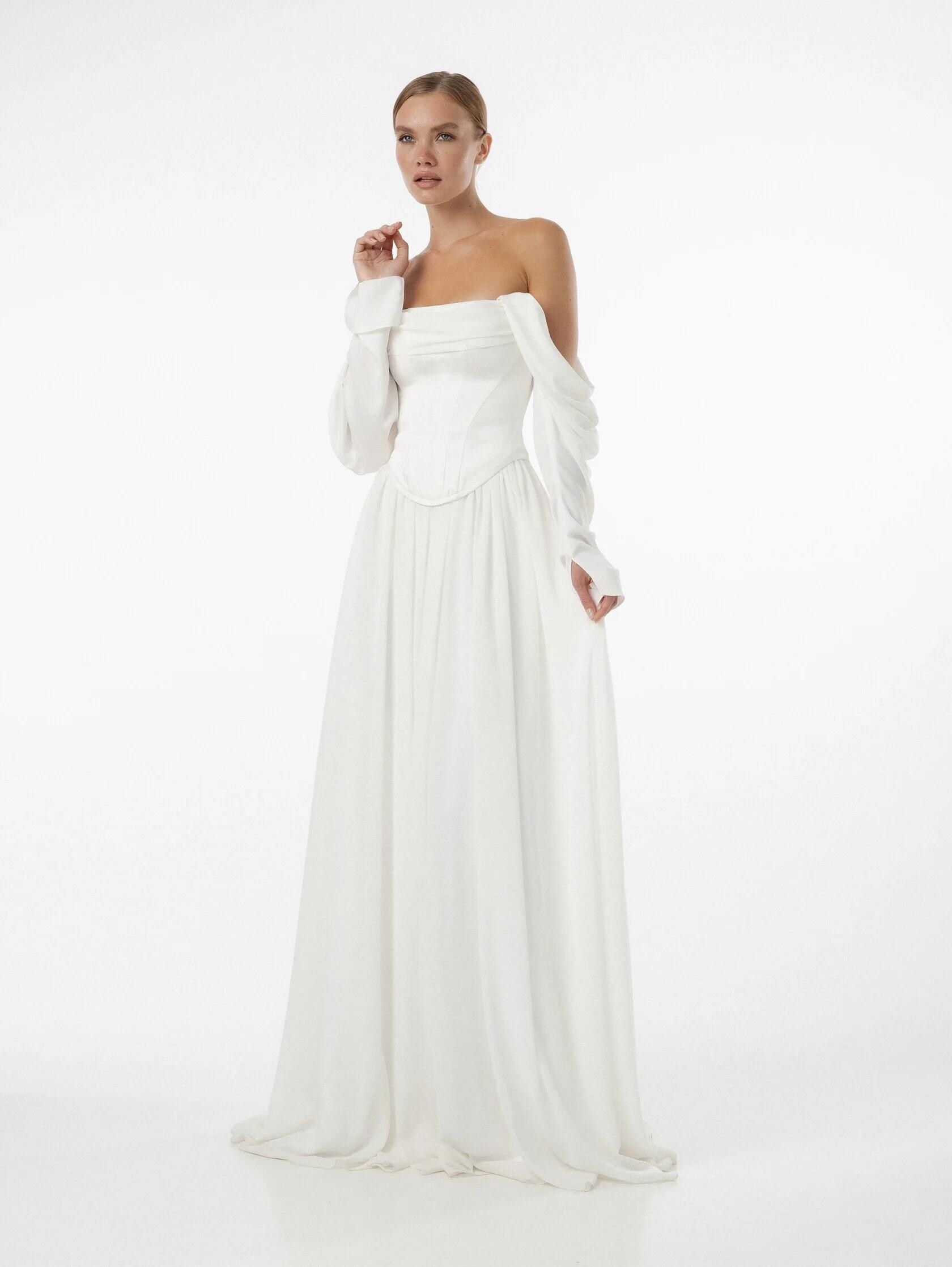 Ribbon Tie Wedding Dress Simple Long Silk Minimalist Wear