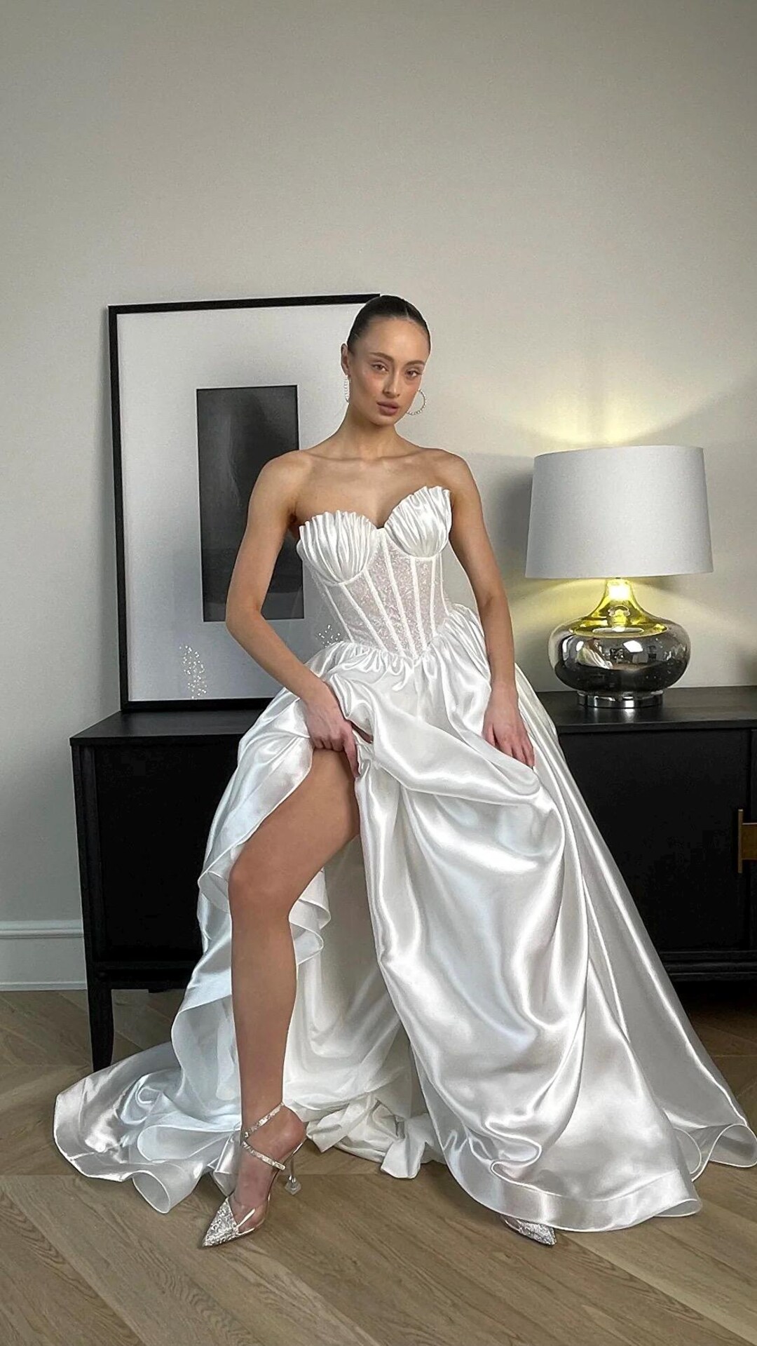 Minimalist Corset Silk Satin Wedding Dress,modern Bride Minimalist ...