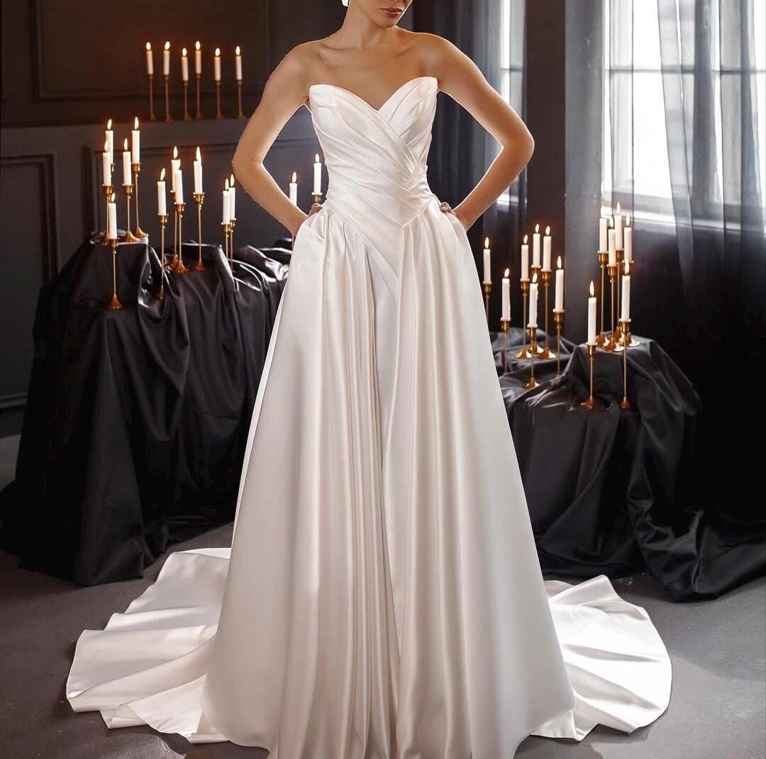 A-line Minimalist Corset Satin Wedding Dress,modern Pleated Bodies ...