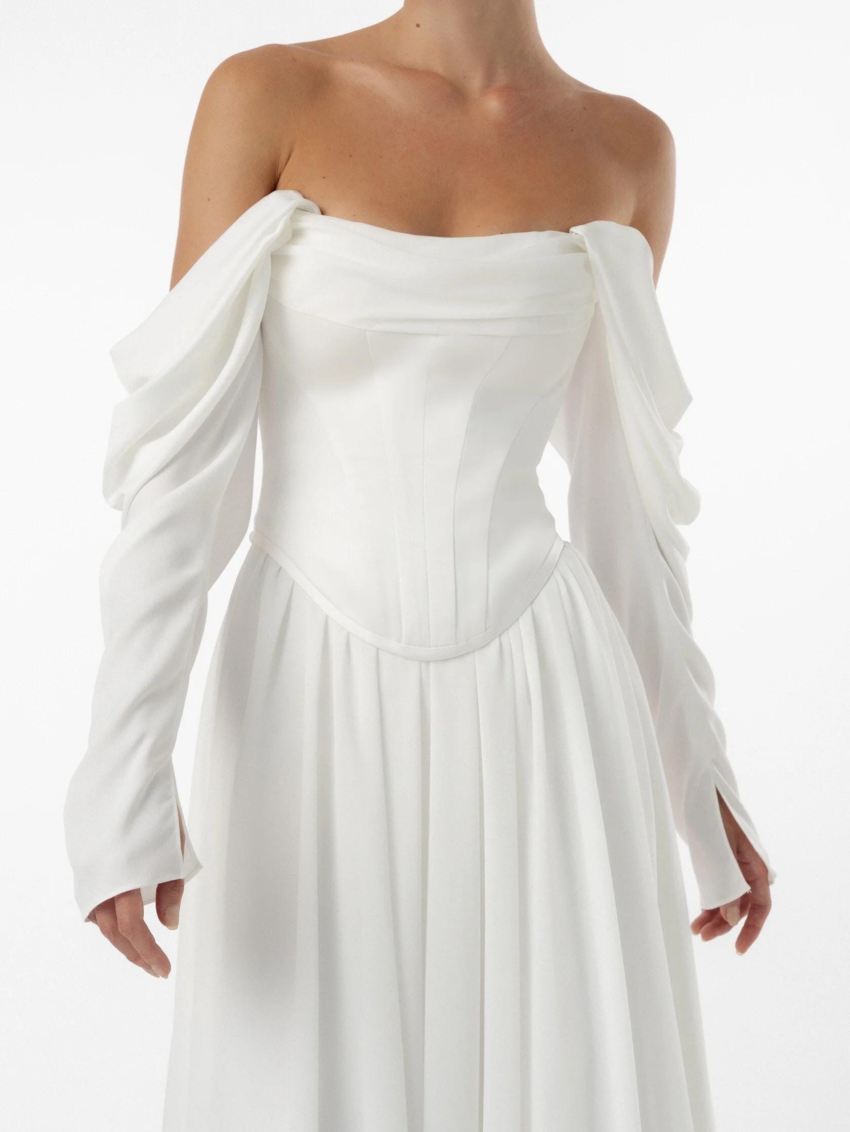 Minimalist Corset Silk Satin Wedding Dress,a-line Minimalist Bridal ...