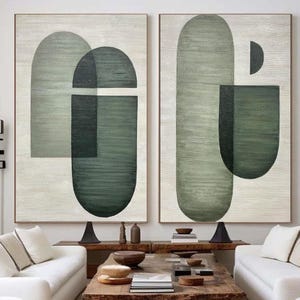 Abstract Beige Green Textured Wall Art Set of 2 Beige Wabi-sabi Wall Art Modern Minimalist Wall Art Beige Canvas Art Living Room Wall Art