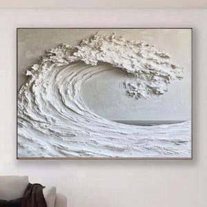 Abstract Ocean Wave Wall Art White 3D Textured Wall Art Minimalist Canvas Wall Art Handmade Contemporary Art For Living Room Modern Wall Art