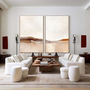 Minimalist Wabi-Sabi Set - Beige Brown Textured Minimalist Paintings, Organic Neutral Wall Art, Handmade Contemporary Gallery Pair
