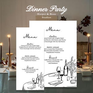 Dinner Party Menu - Hand Drawn Dinner Party Menu -  Menu Template - Editable Menu Template - Birthday Party Menu - Digital Template