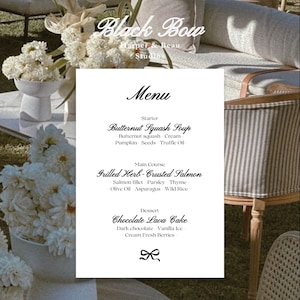 Szablon kolacji - Kokarda rysowana ręcznie - Menu kolacji - Edytowalne menu koktajlowe - Elegancki nowoczesny projekt menu - Menu weselne