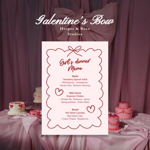 Galentine's menusjabloon 5 x 7" - plaatskaartsjabloon 3,5 x 2" - Girl's Dinner Party - GB01 - aanpasbare sjabloon - direct downloaden