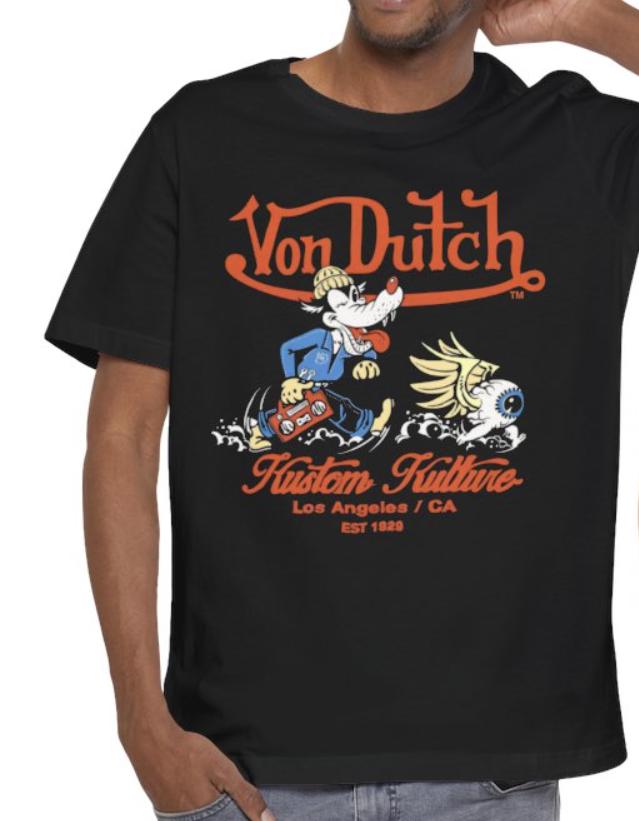 Von Dutch☆Tshirt バックロゴ コットン 半袖 Ｔシャツ Black_and_Pink_Retro_Rhineston