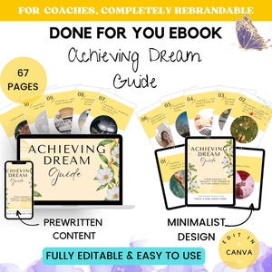 PLR Life Coaching Program Achieving Dream Guide Done For You Course Ebook with Editable Template Canva for Success Coaches | Mindset Coaches