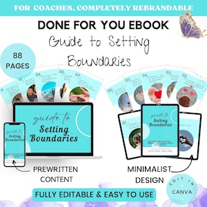 PLR Life Coaching Program Guide to Setting Boundaries Done For You Course Ebook with Editable Template Canva for Success Coaches | Templates