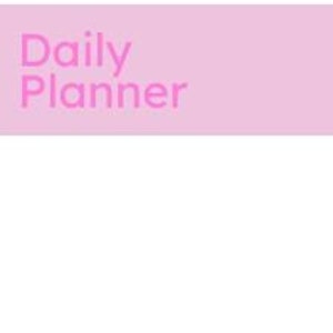 May include: A white daily planner with a pink header. The header features the words "Daily Planner" in a light pink font, with a small star graphic on the right side. The planner is blank, ready for daily entries.