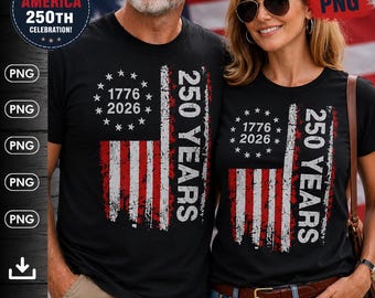 Camiseta con la bandera estadounidense 1776–2026 png, 250 años de libertad en EE. UU., 250 aniversario patriótico de EE. UU., 250 aniversario de Estados Unidos, bandera vintage del 4 de julio png