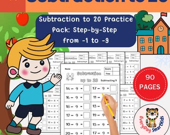 Subtraction to 20 Practice Pack: Grade 1-3 Math Worksheets (PDF)
