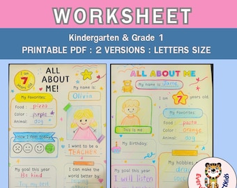 All About Me Worksheet: Kindergarten First Day Activity (Printable PDF Letter Size)
