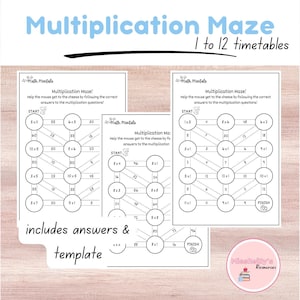 Puede incluir: Imprimible educativo con laberintos de multiplicación para tablas del 1 al 12. Las hojas de trabajo, con un tema de ratón, desafían a los estudiantes a resolver problemas de multiplicación para llegar a la meta. Incluye respuestas y una plantilla.