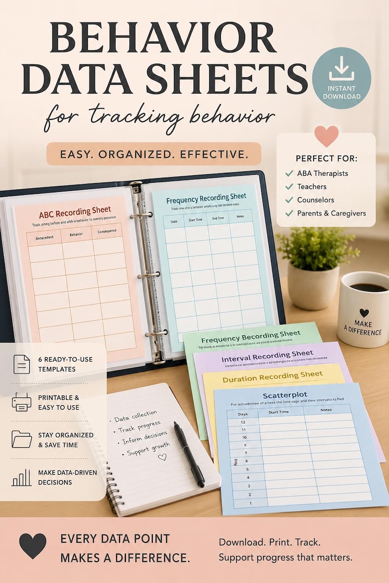 ABA Behavior Data Sheets, RBT BCBA Resource (pdf) - Etsy