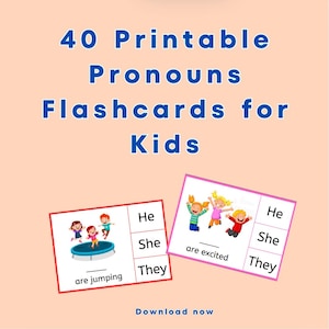 40 Cartões de Pronomes para Imprimir, Pronomes de Ensino, Flashcards Pré-escolares, Flashcards para Crianças, Flashcards de Aprendizagem, Flashcards Montessori, Autismo