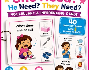 What Does He/She/They Need? Task Cards | WH Questions | Speech Therapy | Autism | ABA | Special Education | Receptive Language | ESL | Print