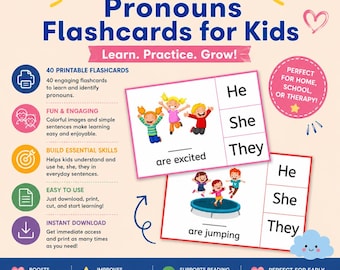 40 Pronoun Flashcards: Printable Learning Cards for Kids (PDF)