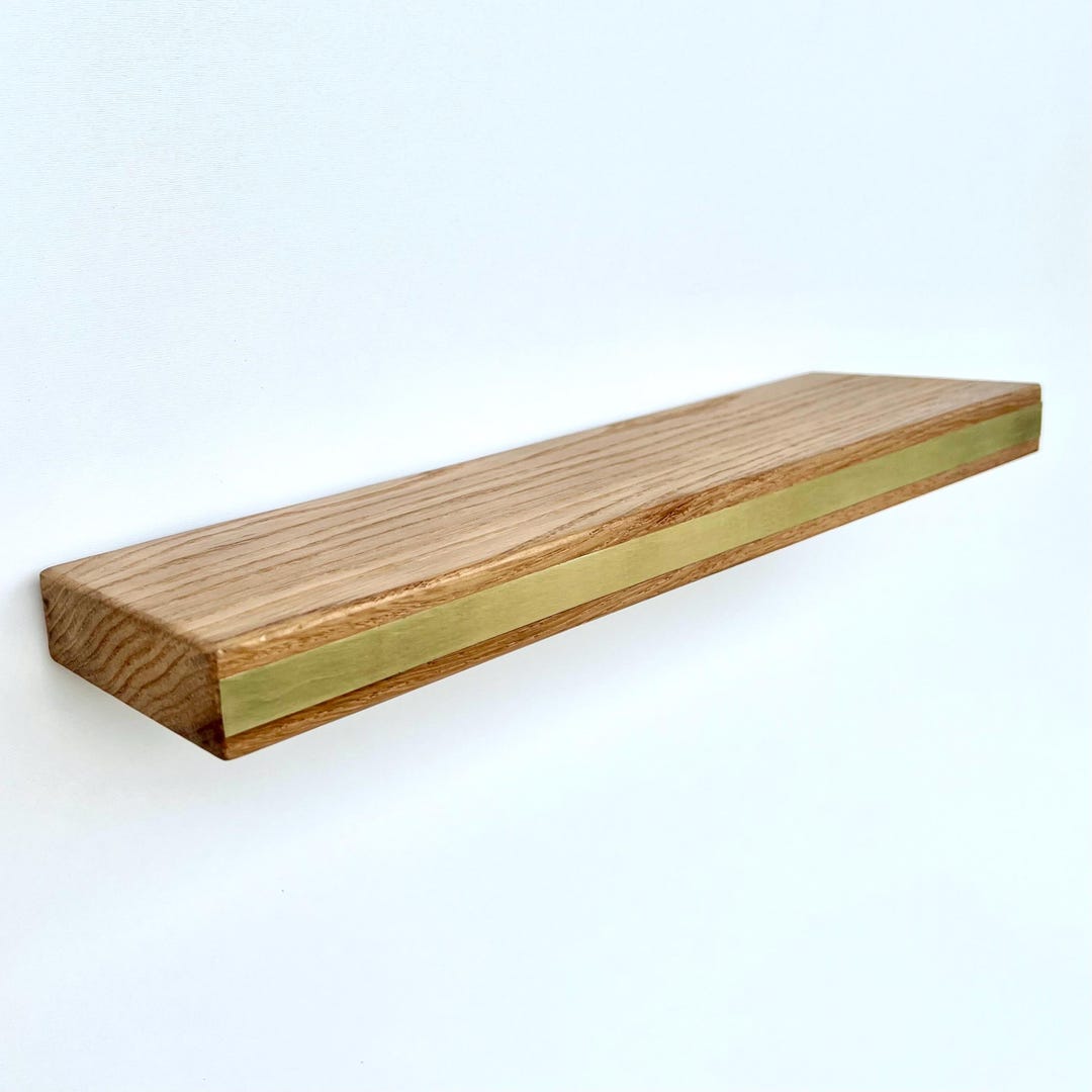 Solid Oak Floating Shelf with Brass E...