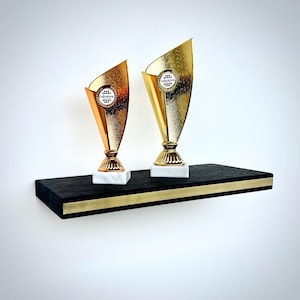 Black Oak Floating Shelf, Brass Accent, Concealed Mount